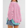imageBTFBM Womens Striped Pullover Tops Fall Clothes 2025 Long Sleeve Shirts Trendy Soft Crew Neck Loose Y2K SweatshirtsPink White