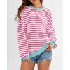 imageBTFBM Womens Striped Pullover Tops Fall Clothes 2025 Long Sleeve Shirts Trendy Soft Crew Neck Loose Y2K SweatshirtsPink White