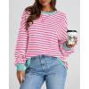 imageBTFBM Womens Striped Pullover Tops Fall Clothes 2025 Long Sleeve Shirts Trendy Soft Crew Neck Loose Y2K SweatshirtsPink White