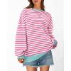 imageBTFBM Womens Striped Pullover Tops Fall Clothes 2025 Long Sleeve Shirts Trendy Soft Crew Neck Loose Y2K SweatshirtsPink White