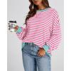 imageBTFBM Womens Striped Pullover Tops Fall Clothes 2025 Long Sleeve Shirts Trendy Soft Crew Neck Loose Y2K SweatshirtsPink White
