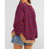 imageBTFBM Womens Striped Pullover Tops Fall Clothes 2025 Long Sleeve Shirts Trendy Soft Crew Neck Loose Y2K SweatshirtsRed Navy