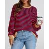 imageBTFBM Womens Striped Pullover Tops Fall Clothes 2025 Long Sleeve Shirts Trendy Soft Crew Neck Loose Y2K SweatshirtsRed Navy