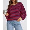 imageBTFBM Womens Striped Pullover Tops Fall Clothes 2025 Long Sleeve Shirts Trendy Soft Crew Neck Loose Y2K SweatshirtsRed Navy