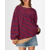 imageBTFBM Womens Striped Pullover Tops Fall Clothes 2025 Long Sleeve Shirts Trendy Soft Crew Neck Loose Y2K SweatshirtsRed Navy