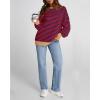 imageBTFBM Womens Striped Pullover Tops Fall Clothes 2025 Long Sleeve Shirts Trendy Soft Crew Neck Loose Y2K SweatshirtsRed Navy