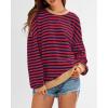 imageBTFBM Womens Striped Pullover Tops Fall Clothes 2025 Long Sleeve Shirts Trendy Soft Crew Neck Loose Y2K SweatshirtsRed Navy