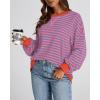 imageBTFBM Womens Striped Pullover Tops Fall Clothes 2025 Long Sleeve Shirts Trendy Soft Crew Neck Loose Y2K SweatshirtsRose Red Grey Blue