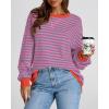 imageBTFBM Womens Striped Pullover Tops Fall Clothes 2025 Long Sleeve Shirts Trendy Soft Crew Neck Loose Y2K SweatshirtsRose Red Grey Blue