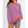 imageBTFBM Womens Striped Pullover Tops Fall Clothes 2025 Long Sleeve Shirts Trendy Soft Crew Neck Loose Y2K SweatshirtsRose Red Grey Blue