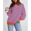imageBTFBM Womens Striped Pullover Tops Fall Clothes 2025 Long Sleeve Shirts Trendy Soft Crew Neck Loose Y2K SweatshirtsRose Red Grey Blue
