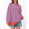 imageBTFBM Womens Striped Pullover Tops Fall Clothes 2025 Long Sleeve Shirts Trendy Soft Crew Neck Loose Y2K SweatshirtsRose Red Grey Blue