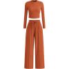 imageBTFBM Casual 2 Piece Sets For Women Spring Outfits 2025 Long Sleeve Crop Top Wide Leg Pants Summer Matching Lounge SetSolid Brick Red