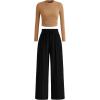 imageBTFBM Casual 2 Piece Sets For Women Spring Outfits 2025 Long Sleeve Crop Top Wide Leg Pants Summer Matching Lounge SetSolid Camel Black