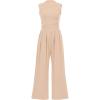 imageBTFBM One Piece Jumpsuits For Women Dressy Casual Spring Summer Outfits 2025 Sleeveless Mock Neck Wide Leg Pants RompersBeige