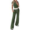imageBTFBM Womens 2 Piece Outfits 2025 Spring Fashion Casual Clothes Ribbed Knit Crop Top Wide Leg Pants Tracksuit Lounge SetArmy Green