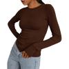 imageBTFBM Womens Casual Long Sleeve Tops Spring Fall 2025 Crew Neck Workout Shirt Stretchy Slim Fit Basic Y2K Going Out TopCoffee