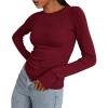 imageBTFBM Womens Casual Long Sleeve Tops Spring Fall 2025 Crew Neck Workout Shirt Stretchy Slim Fit Basic Y2K Going Out TopWine Red