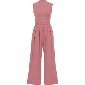 imageBTFBM One Piece Jumpsuits For Women Dressy Casual Spring Summer Outfits 2025 Sleeveless Mock Neck Wide Leg Pants RompersDusty Pink