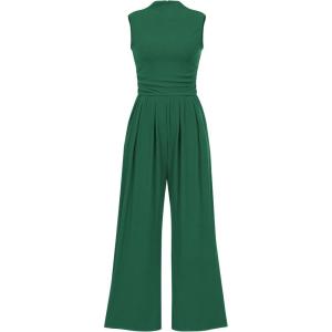imageBTFBM One Piece Jumpsuits For Women Dressy Casual Spring Summer Outfits 2025 Sleeveless Mock Neck Wide Leg Pants RompersGreen