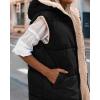 imageBTFBM Fall Long Puffer Vest Women Sleeveless Hooded Reversible Fleece Sherpa Jacket Zip Up Winter Coat Outerwear VestsSolid Black