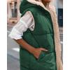 imageBTFBM Fall Long Puffer Vest Women Sleeveless Hooded Reversible Fleece Sherpa Jacket Zip Up Winter Coat Outerwear VestsSolid Dark Green