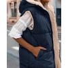 imageBTFBM Fall Long Puffer Vest Women Sleeveless Hooded Reversible Fleece Sherpa Jacket Zip Up Winter Coat Outerwear VestsSolid Navy