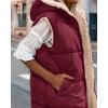 imageBTFBM Fall Long Puffer Vest Women Sleeveless Hooded Reversible Fleece Sherpa Jacket Zip Up Winter Coat Outerwear VestsSolid Wine Red