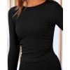 imageBTFBM Two Piece Skirt Sets For Women 2024 Trendy Fall Outfits Ribbed Knit Long Sleeve Crop Top Flowy Maxi Skirt SetSolid Black