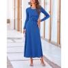 imageBTFBM Two Piece Skirt Sets For Women 2024 Trendy Fall Outfits Ribbed Knit Long Sleeve Crop Top Flowy Maxi Skirt SetSolid Blue