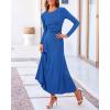 imageBTFBM Two Piece Skirt Sets For Women 2024 Trendy Fall Outfits Ribbed Knit Long Sleeve Crop Top Flowy Maxi Skirt SetSolid Blue