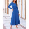 imageBTFBM Two Piece Skirt Sets For Women 2024 Trendy Fall Outfits Ribbed Knit Long Sleeve Crop Top Flowy Maxi Skirt SetSolid Blue