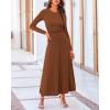 imageBTFBM Two Piece Skirt Sets For Women 2024 Trendy Fall Outfits Ribbed Knit Long Sleeve Crop Top Flowy Maxi Skirt SetSolid Dark Brown