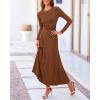 imageBTFBM Two Piece Skirt Sets For Women 2024 Trendy Fall Outfits Ribbed Knit Long Sleeve Crop Top Flowy Maxi Skirt SetSolid Dark Brown