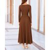 imageBTFBM Two Piece Skirt Sets For Women 2024 Trendy Fall Outfits Ribbed Knit Long Sleeve Crop Top Flowy Maxi Skirt SetSolid Dark Brown