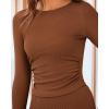 imageBTFBM Two Piece Skirt Sets For Women 2024 Trendy Fall Outfits Ribbed Knit Long Sleeve Crop Top Flowy Maxi Skirt SetSolid Dark Brown