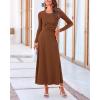 imageBTFBM Two Piece Skirt Sets For Women 2024 Trendy Fall Outfits Ribbed Knit Long Sleeve Crop Top Flowy Maxi Skirt SetSolid Dark Brown