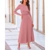 imageBTFBM Two Piece Skirt Sets For Women 2024 Trendy Fall Outfits Ribbed Knit Long Sleeve Crop Top Flowy Maxi Skirt SetSolid Dusty Pink