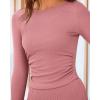 imageBTFBM Two Piece Skirt Sets For Women 2024 Trendy Fall Outfits Ribbed Knit Long Sleeve Crop Top Flowy Maxi Skirt SetSolid Dusty Pink