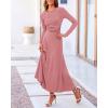 imageBTFBM Two Piece Skirt Sets For Women 2024 Trendy Fall Outfits Ribbed Knit Long Sleeve Crop Top Flowy Maxi Skirt SetSolid Dusty Pink