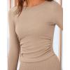 imageBTFBM Two Piece Skirt Sets For Women 2024 Trendy Fall Outfits Ribbed Knit Long Sleeve Crop Top Flowy Maxi Skirt SetSolid Khaki