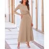 imageBTFBM Two Piece Skirt Sets For Women 2024 Trendy Fall Outfits Ribbed Knit Long Sleeve Crop Top Flowy Maxi Skirt SetSolid Khaki