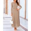 imageBTFBM Two Piece Skirt Sets For Women 2024 Trendy Fall Outfits Ribbed Knit Long Sleeve Crop Top Flowy Maxi Skirt SetSolid Khaki