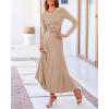 imageBTFBM Two Piece Skirt Sets For Women 2024 Trendy Fall Outfits Ribbed Knit Long Sleeve Crop Top Flowy Maxi Skirt SetSolid Khaki