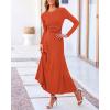 imageBTFBM Two Piece Skirt Sets For Women 2024 Trendy Fall Outfits Ribbed Knit Long Sleeve Crop Top Flowy Maxi Skirt SetSolid Orange