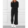 imageBTFBM Women 2 Piece Outfit 2024 Fall Winter Lapel V Neck Long Sleeve Pullover and Wide Leg Pants Lounge Sets PocketsSolid Black