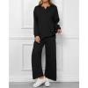 imageBTFBM Women 2 Piece Outfit 2024 Fall Winter Lapel V Neck Long Sleeve Pullover and Wide Leg Pants Lounge Sets PocketsSolid Black