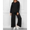 imageBTFBM Women 2 Piece Outfit 2024 Fall Winter Lapel V Neck Long Sleeve Pullover and Wide Leg Pants Lounge Sets PocketsSolid Black