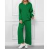 imageBTFBM Women 2 Piece Outfit 2024 Fall Winter Lapel V Neck Long Sleeve Pullover and Wide Leg Pants Lounge Sets PocketsSolid Green