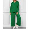 imageBTFBM Women 2 Piece Outfit 2024 Fall Winter Lapel V Neck Long Sleeve Pullover and Wide Leg Pants Lounge Sets PocketsSolid Green